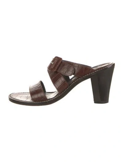 Pre-owned Donald Pliner Embossed Leather Animal Print Sandals In Brown