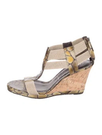 Pre-owned Donald Pliner Embossed Leather Animal Print Sandals In Green