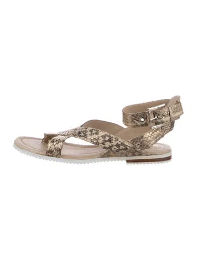 Pre-owned Donald Pliner Embossed Leather Animal Print Sandals In Neutrals