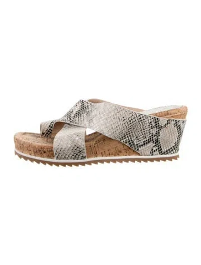 Pre-owned Donald Pliner Embossed Leather Animal Print Slides In Neutral