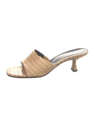Pre-owned Donald Pliner Embossed Leather Animal Print Slides In Neutrals