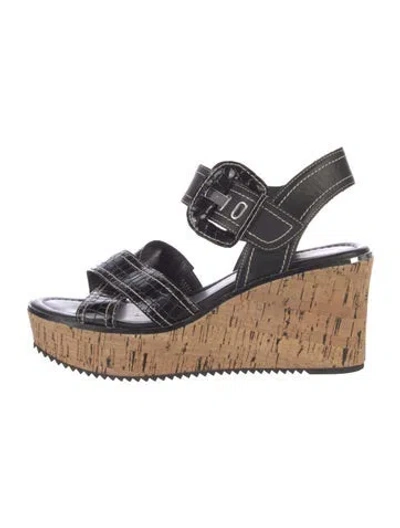 Pre-owned Donald Pliner Embossed Leather Colorblock Pattern Slingback Sandals In Black