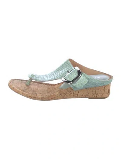 Pre-owned Donald Pliner Embossed Leather Glitter Accents T-strap Sandals In Blue