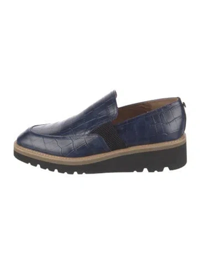 Pre-owned Donald Pliner Embossed Leather Loafers In Blue