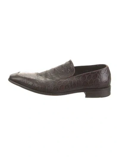 Pre-owned Donald Pliner Embossed Leather Loafers In Brown