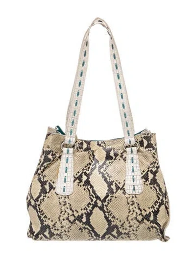 Pre-owned Donald Pliner Embossed Leather Shoulder Bag In Silver