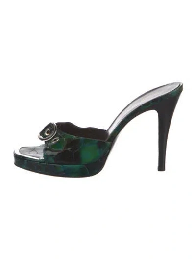 Pre-owned Donald Pliner Embossed Leather Slides In Blue