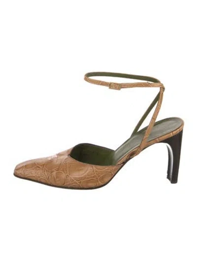 Pre-owned Donald Pliner Embossed Leather Slingback Pumps In Neutral