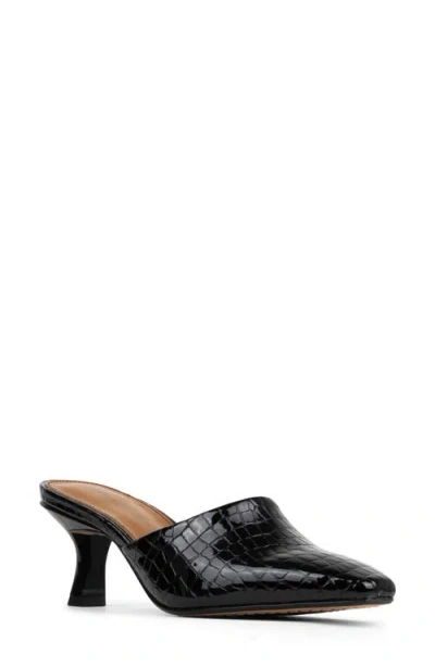 Donald Pliner Fannie Croc Embossed Leather Heeled Mule In Black