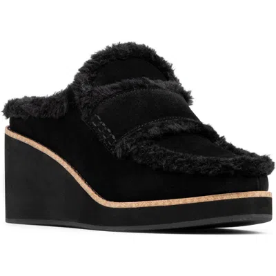 Donald Pliner Faux Shearling Lined Wedge Clog In Black