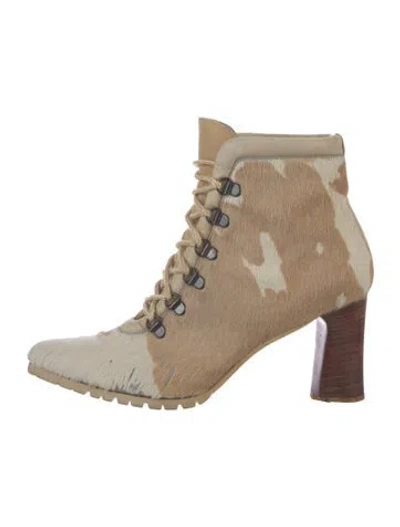Pre-owned Donald Pliner Fur Animal Print Lace-up Boots In Neutrals