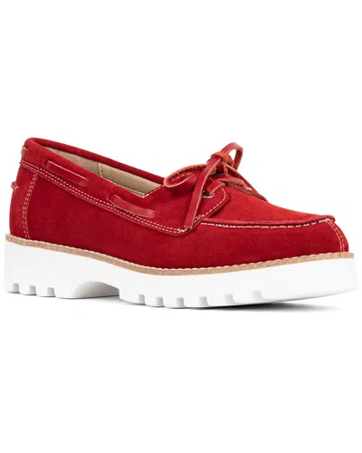 Donald Pliner Harlie02 Suede Lug Bottom Boat Shoe In Red
