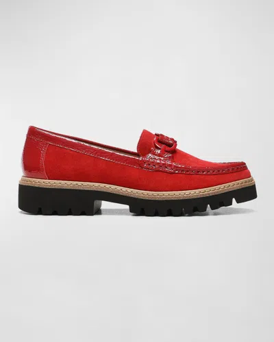 Donald Pliner Heliocs Suede Chain Sporty Loafers In Tomato