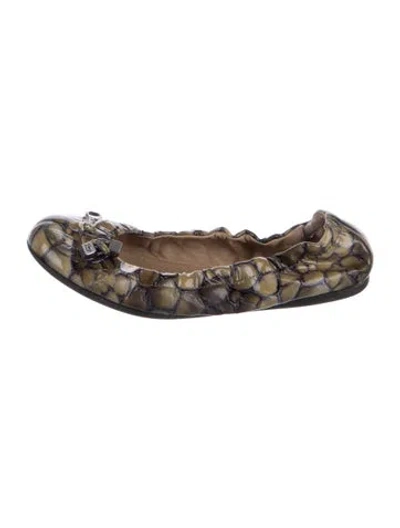 Pre-owned Donald Pliner Leather Animal Print Ballet Flats In Green