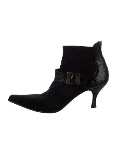 Pre-owned Donald Pliner Leather Animal Print Boots In Black