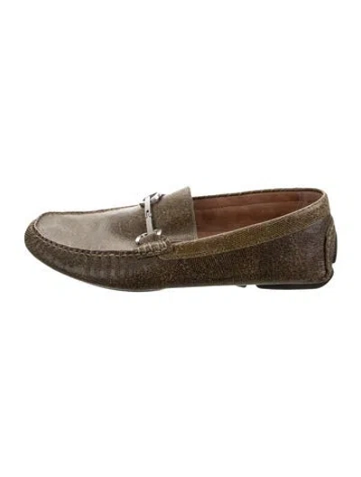 Pre-owned Donald Pliner Leather Animal Print Loafers In Brown/green