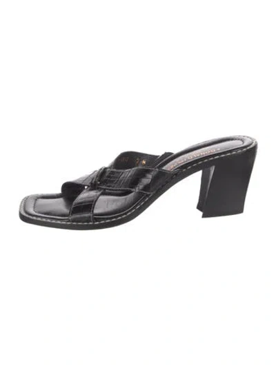 Pre-owned Donald Pliner Leather Animal Print Slides In Black