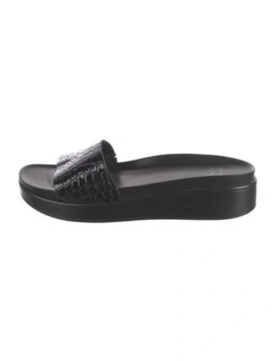 Pre-owned Donald Pliner Leather Animal Print Slides In Black