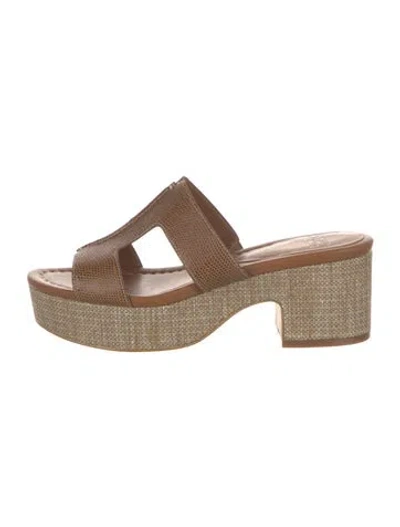Pre-owned Donald Pliner Leather Animal Print Slides In Brown