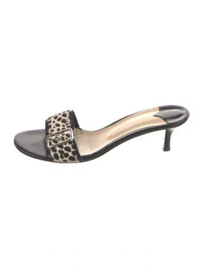 Pre-owned Donald Pliner Leather Animal Print Slides In Brown/metallic