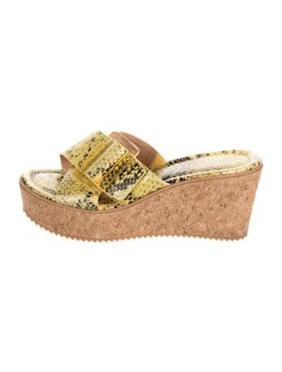 Pre-owned Donald Pliner Leather Animal Print Slides In Yellow