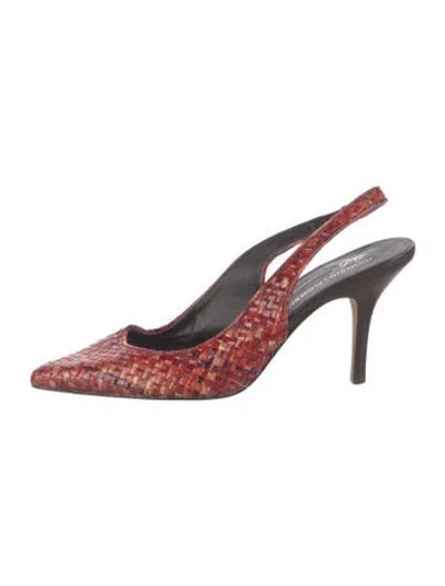 Pre-owned Donald Pliner Leather Animal Print Slingback Pumps In Red