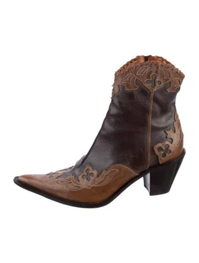 Pre-owned Donald Pliner Leather Animal Print Western Boots In Brown