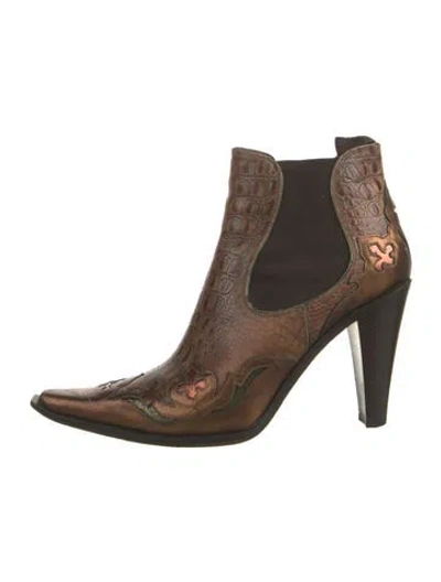 Pre-owned Donald Pliner Leather Animal Print Western Boots In Brown