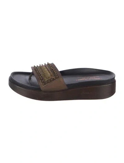 Pre-owned Donald Pliner Leather Beaded Accents Flip Flops In Black/brown