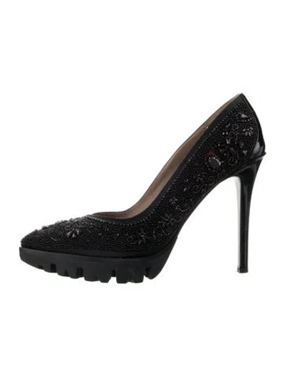 Pre-owned Donald Pliner Leather Beaded Accents Pumps In Black