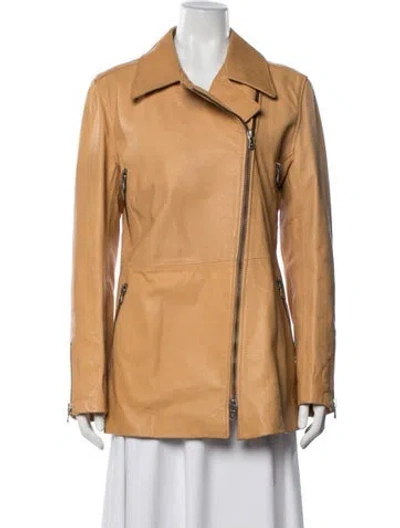 Pre-owned Donald Pliner Leather Biker Jacket In Brown
