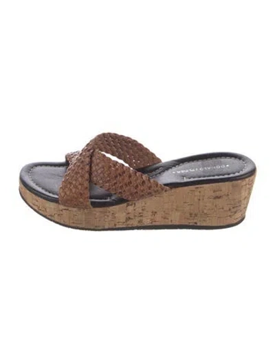 Pre-owned Donald Pliner Leather Braided Accents Slides In Brown
