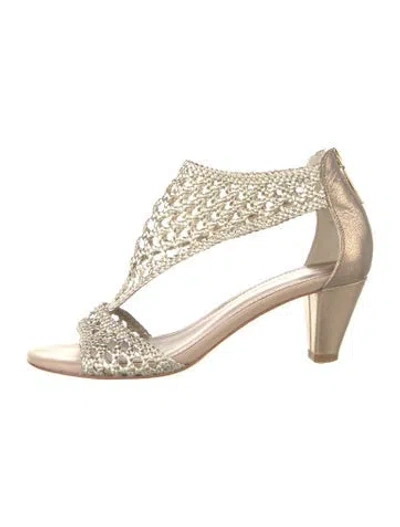 Pre-owned Donald Pliner Leather Braided Accents Slingback Sandals In Gold