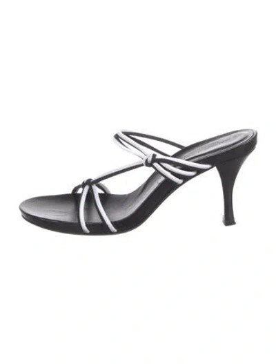 Pre-owned Donald Pliner Leather Colorblock Pattern Slides In Black