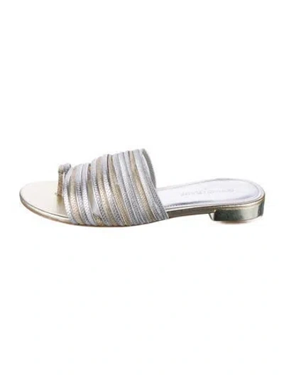 Pre-owned Donald Pliner Leather Colorblock Pattern Slides In Gold/silver