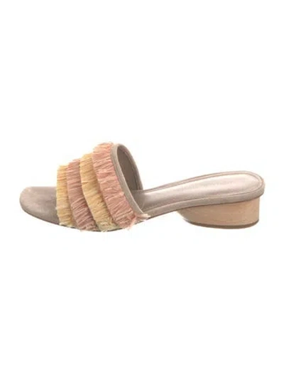 Pre-owned Donald Pliner Leather Colorblock Pattern Slides In Neutral