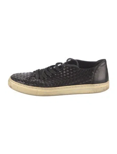 Pre-owned Donald Pliner Leather Colorblock Pattern Sneakers In Black
