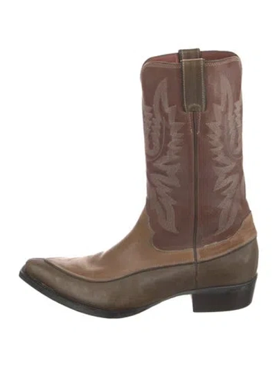 Pre-owned Donald Pliner Leather Colorblock Pattern Western Boots In Brown