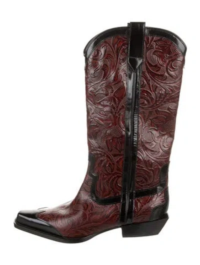 Pre-owned Donald Pliner Leather Colorblock Pattern Western Boots In Burgundy