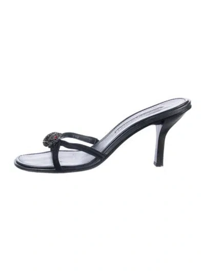 Pre-owned Donald Pliner Leather Crystal Embellishments Sandals In Black