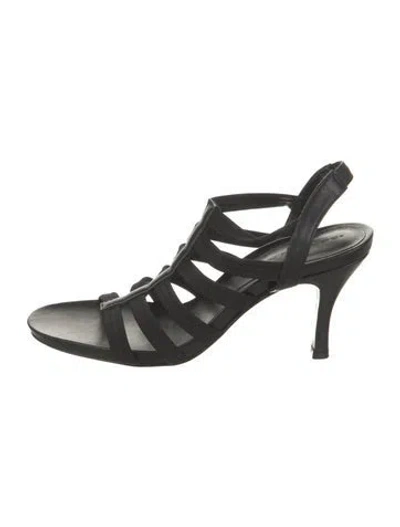 Pre-owned Donald Pliner Leather Cutout Accent Slingback Sandals In Black