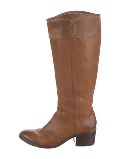 Pre-owned Donald Pliner Leather Embroidered Accent Riding Boots In Brown
