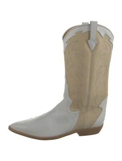Pre-owned Donald Pliner Leather Embroidered Accent Western Boots In White
