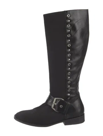 Pre-owned Donald Pliner Leather Eyelet Trim Riding Boots In Black