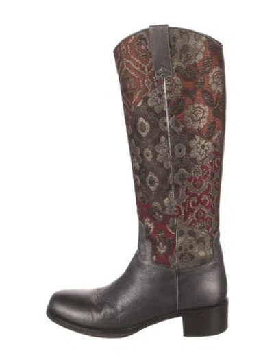 Pre-owned Donald Pliner Leather Floral Print Boots In Red