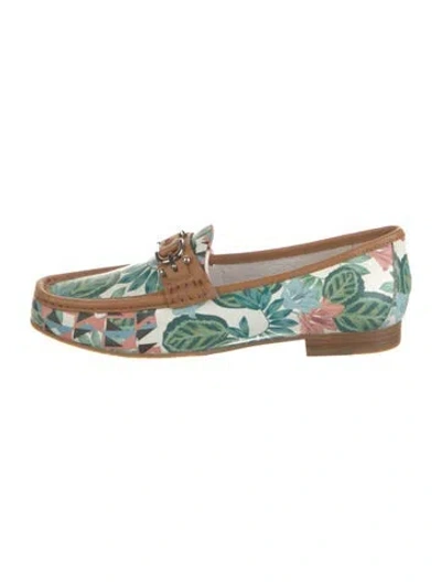 Pre-owned Donald Pliner Leather Floral Print Loafers W/ Tags In Green