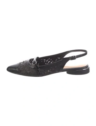 Pre-owned Donald Pliner Leather Floral Print Slingback Flats In Black