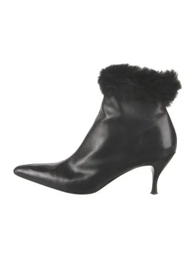 Pre-owned Donald Pliner Leather Fur Trim Boots In Black