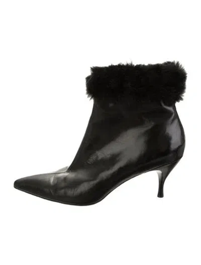 Pre-owned Donald Pliner Leather Fur Trim Boots In Black