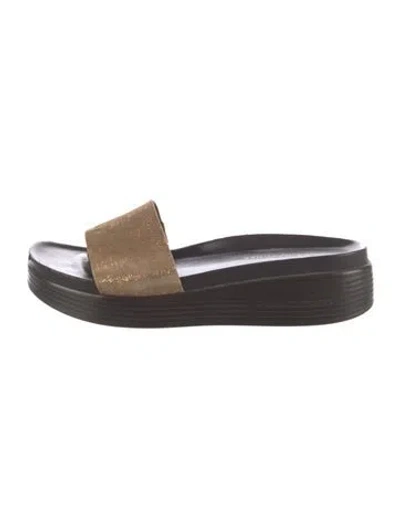Pre-owned Donald Pliner Leather Glitter Accents Slides In Black
